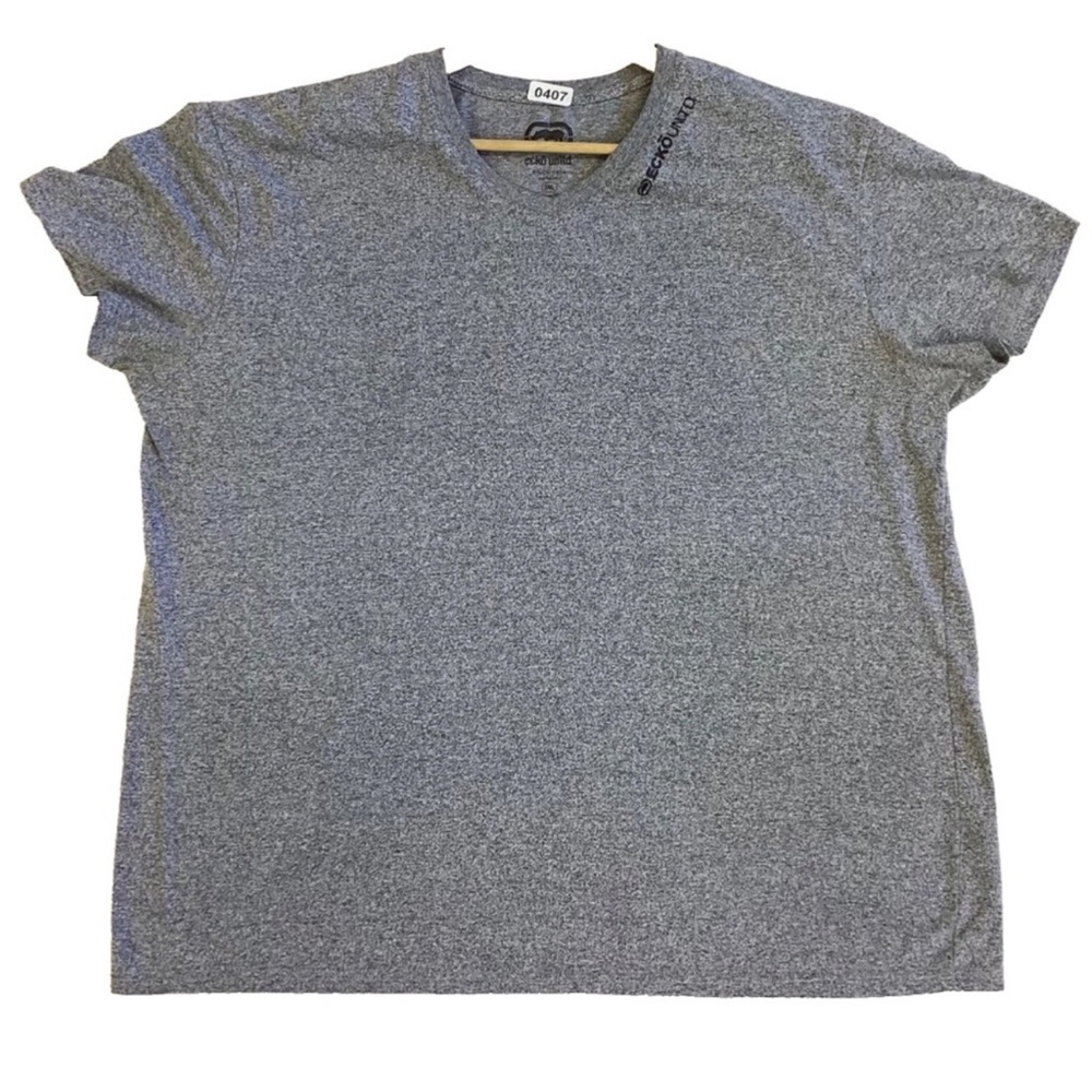 Ecko Unltd Men’s Gray V-Neck T-Shirt Short Sleeve Logo Tee Size 3XL